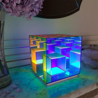 Decorbites led square color cube table lamp features a colorful translucent design with vibrant internal rainbow lighting for decor