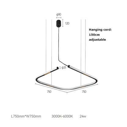 Modern minimalist decorbites led square sensor chandelier with sleek curved metallic frame and black accents for living room lighting