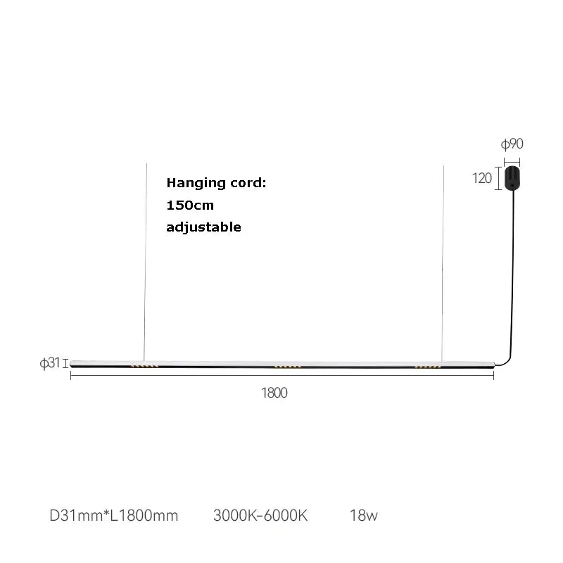 Decorbites led square sensor chandelier featuring 1800mm silver linear pendant with dimmable 3000k to 6000k lighting