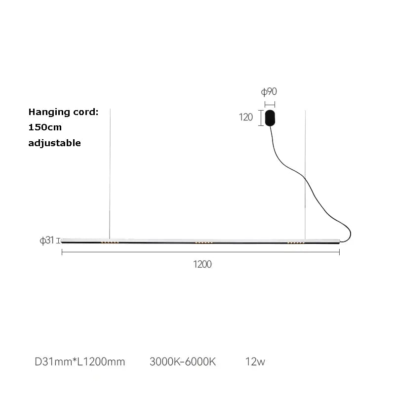Decorbites led square sensor chandelier featuring a 1200mm black linear led light fixture with adjustable hanging cord