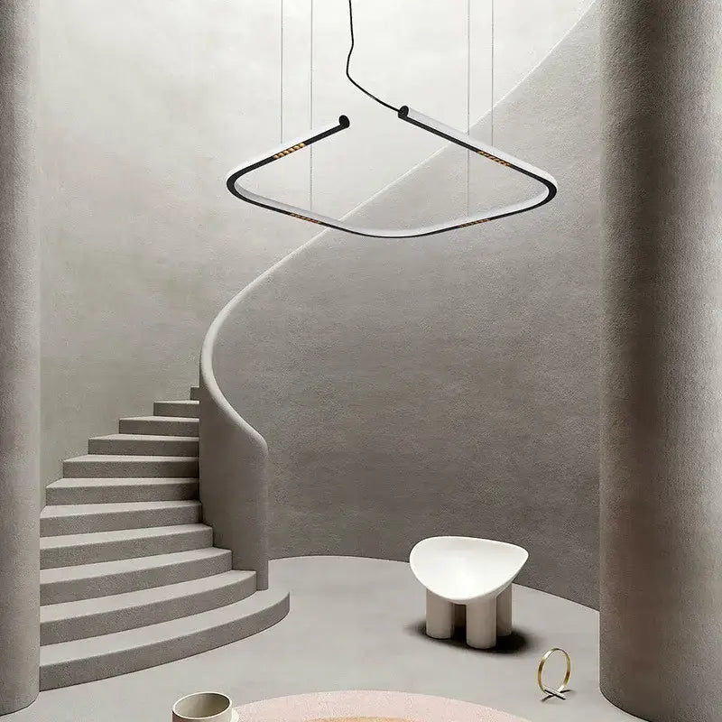 Modern minimalist decorbites led square sensor chandelier with sleek black frame and integrated led strip lighting for living room