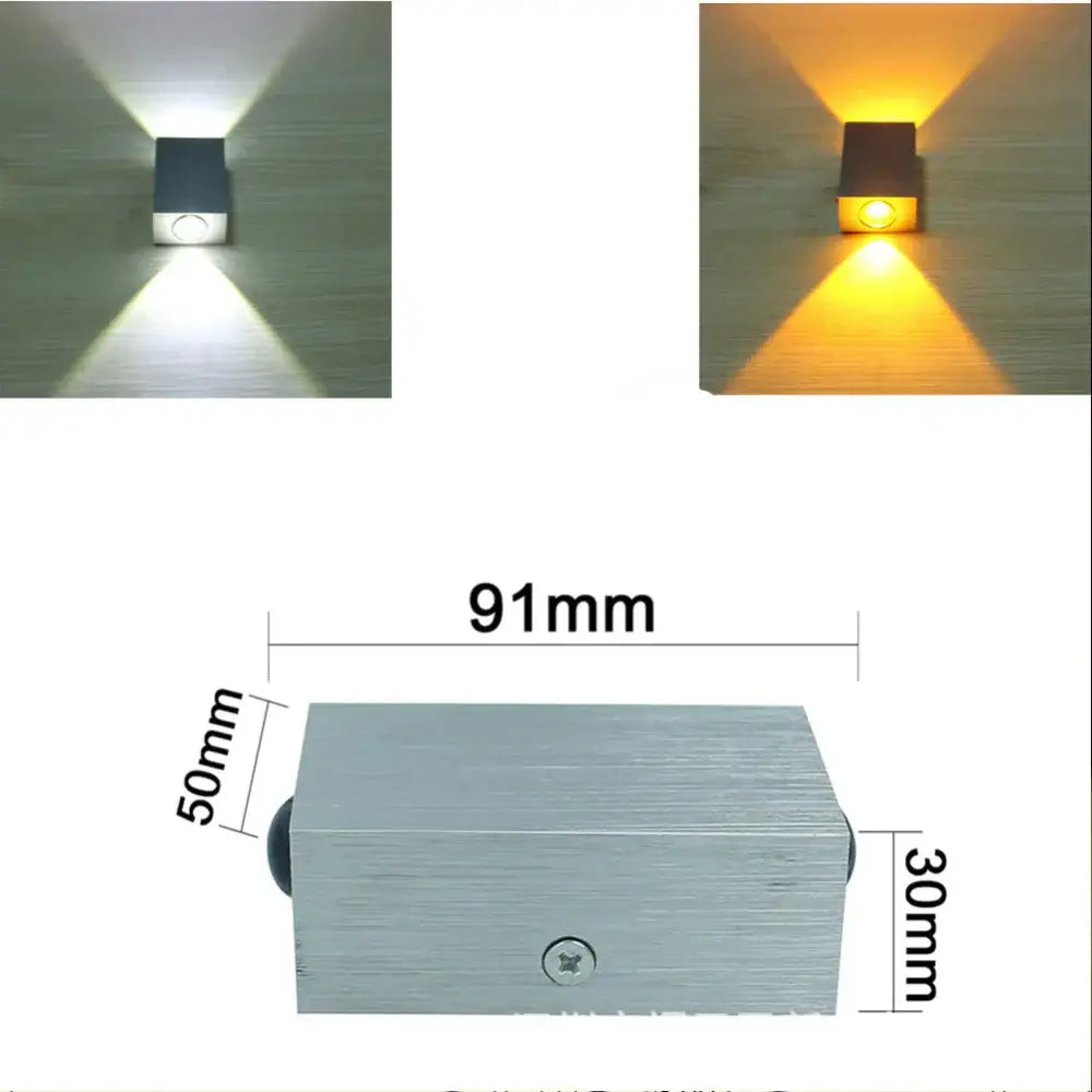 Silver rectangular decorbites led square wall lamp with brushed metal finish and dual lighting modes for indoor use