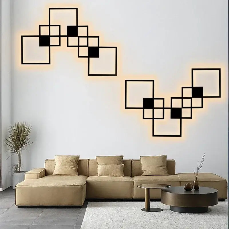Black geometric decorbites led square wall lamp with illuminated edges for indoor living room bedroom lighting