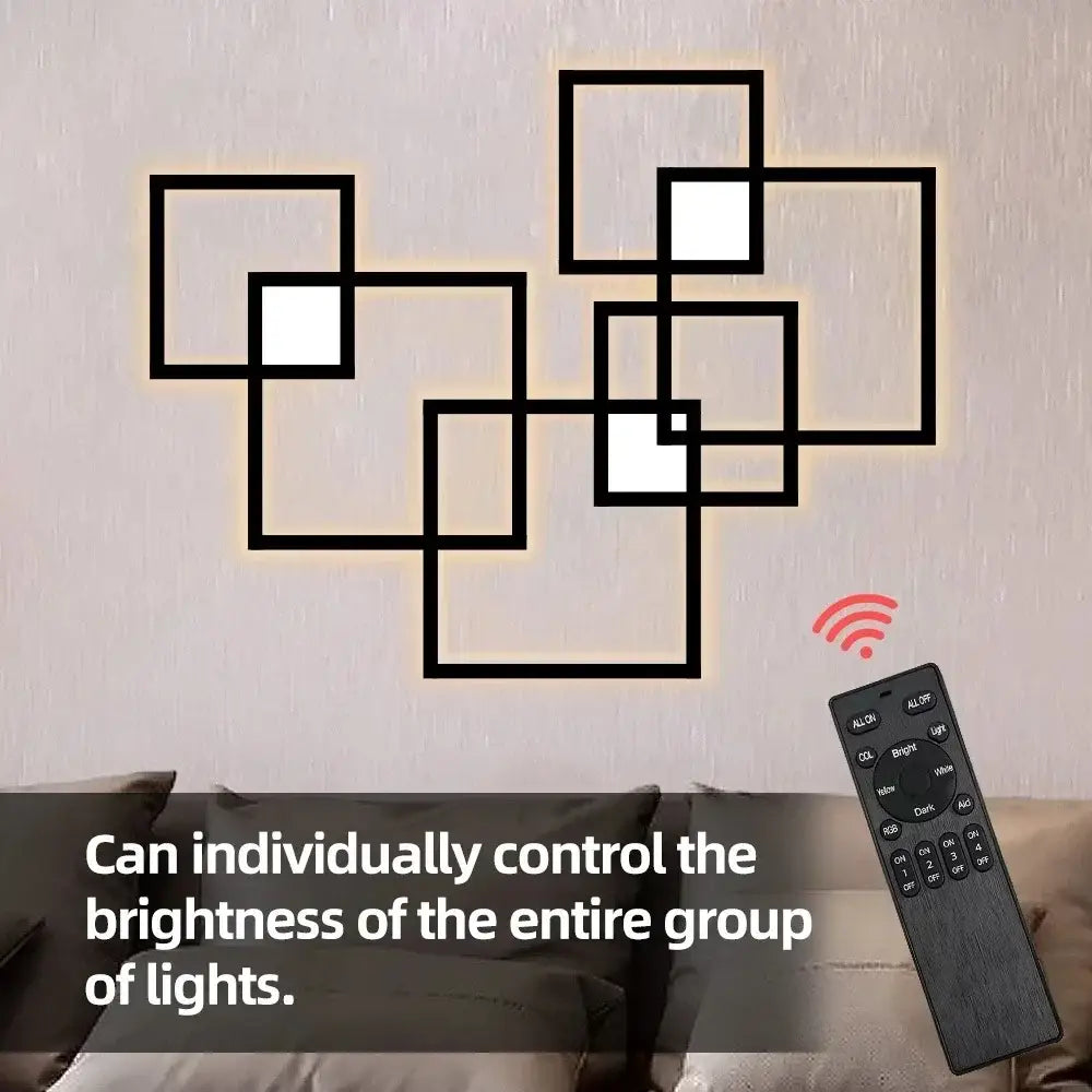 Modern black geometric decorbites led square wall lamp with illuminated panels and remote control for indoor lighting