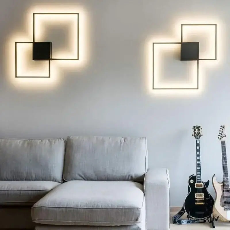 Modern black and white geometric decorbites led square wall lamp with illuminated led square frame for indoor use