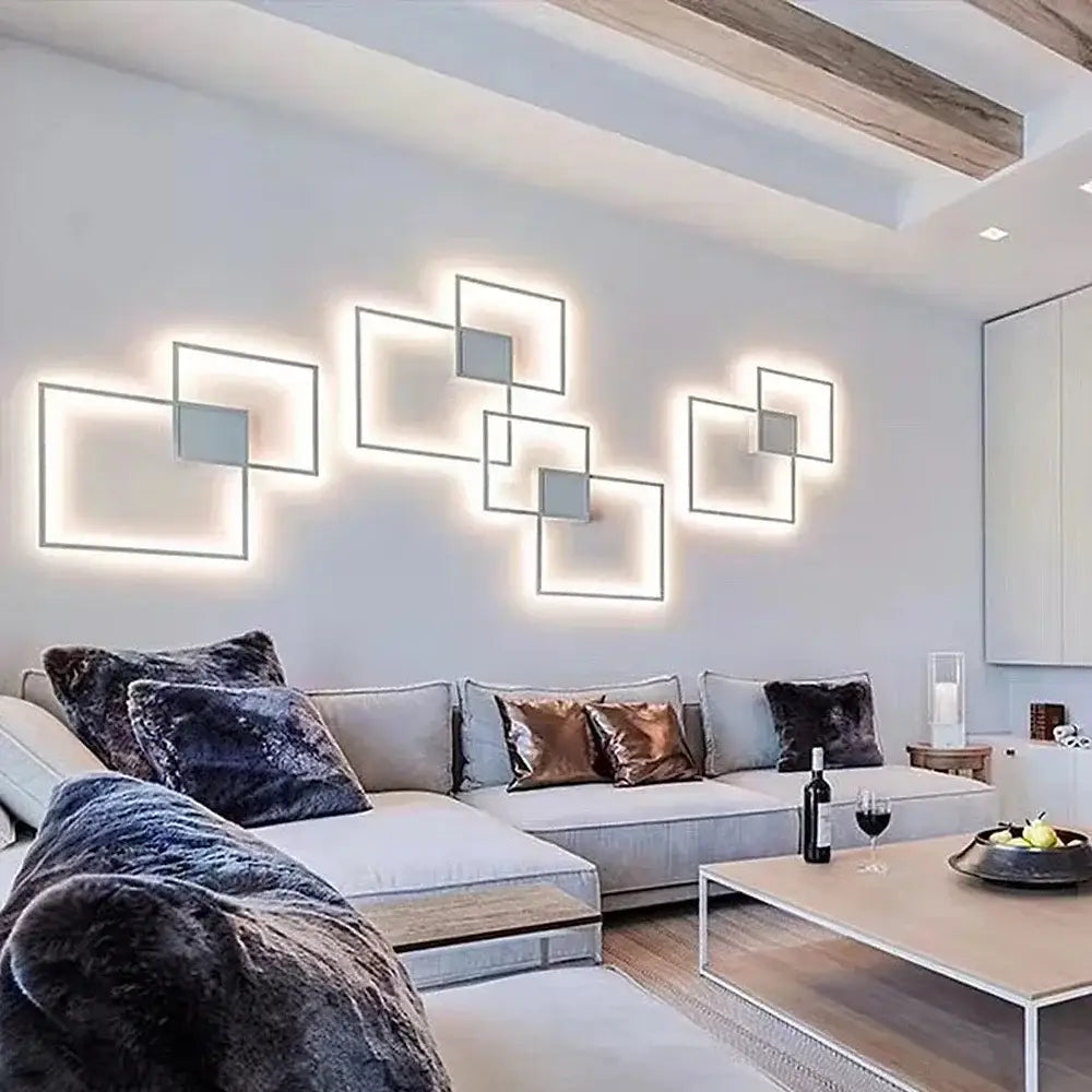 Decorbites led square modern geometric wall lamp with illuminated metal frames for living room and bedroom decor