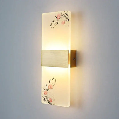 DecorBites led square wall lamp with frosted glass pink rose panel and brushed gold bar for modern indoor lighting