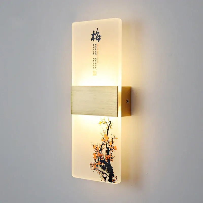 Decorbites led square wall lamp with frosted glass and black orange plum blossom design for modern indoor lighting