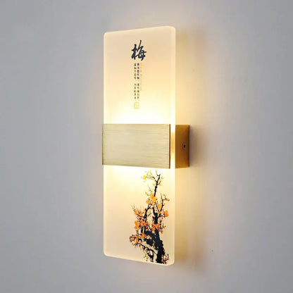 Decorbites led square wall lamp with frosted glass and black orange plum blossom design for modern indoor lighting