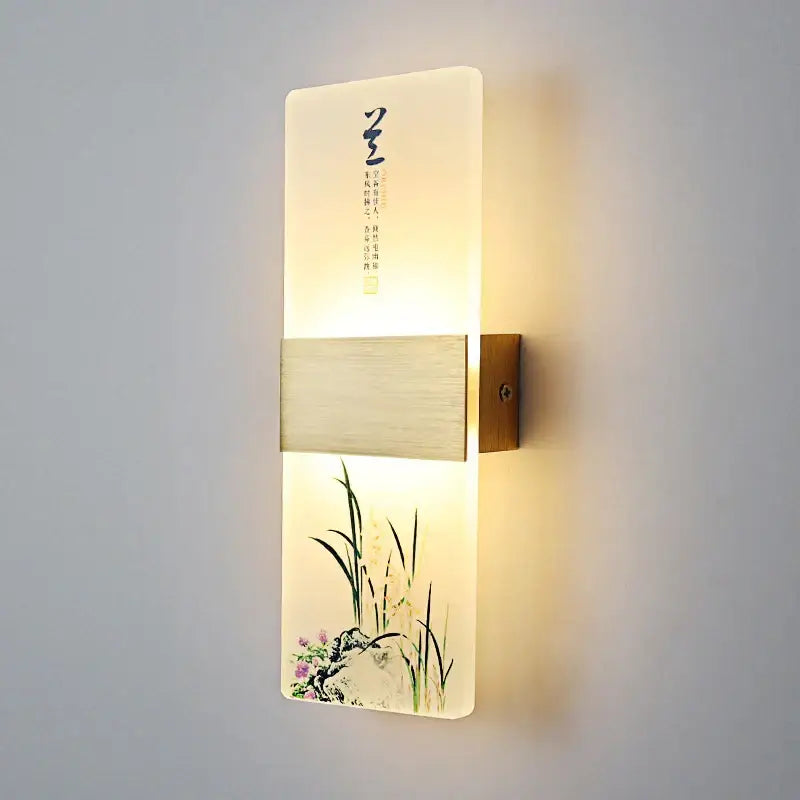 Decorbites led square wall lamp with frosted glass and botanical artwork for modern minimalist indoor lighting