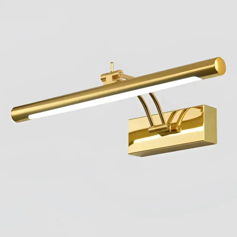 Gold-finished decorbites led stainless steel wall lamp with sleek rectangular bar and curved support arms for bathroom use