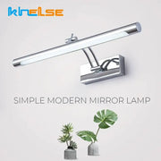 Chrome-finished decorbites led stainless steel wall lamp with elongated rectangular mirror and adjustable arm for bathroom use