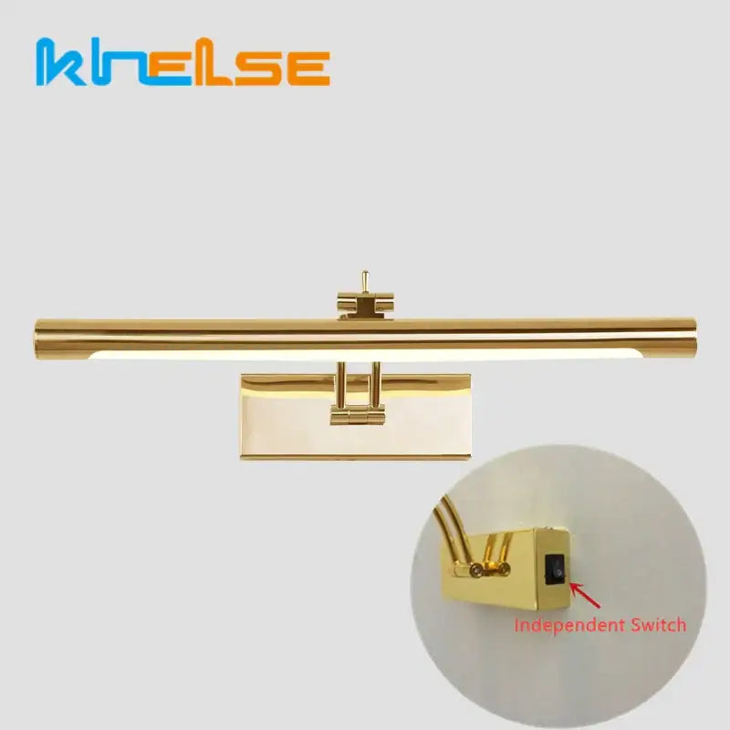Gold-finished decorbites led stainless steel wall lamp with sleek rectangular design and integrated independent switch