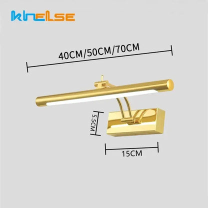 Gold-finished decorbites led stainless steel wall lamp with rectangular led picture light and adjustable mounting bracket