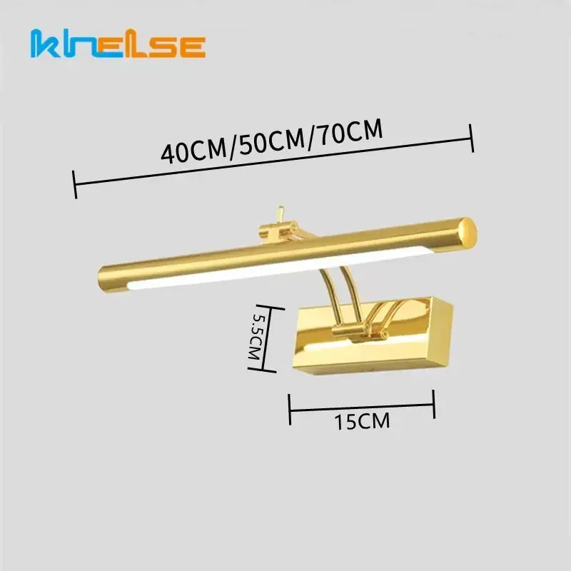Gold-finished decorbites led stainless steel wall lamp with rectangular led picture light and adjustable mounting bracket
