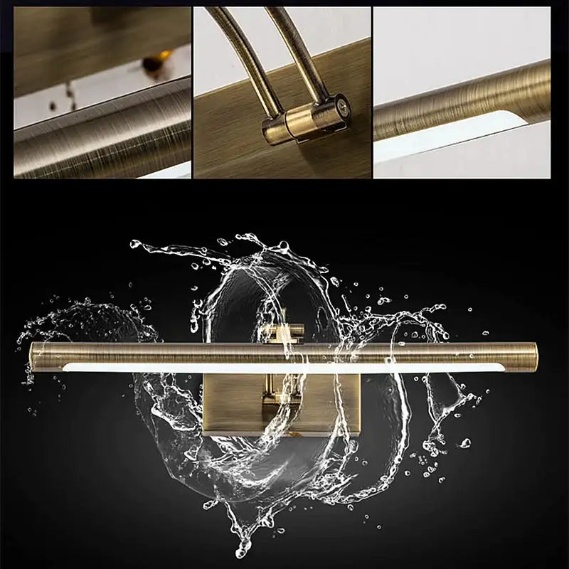 Decorbites led stainless steel wall lamp with brass finish rectangular design and integrated lighting for bathroom use