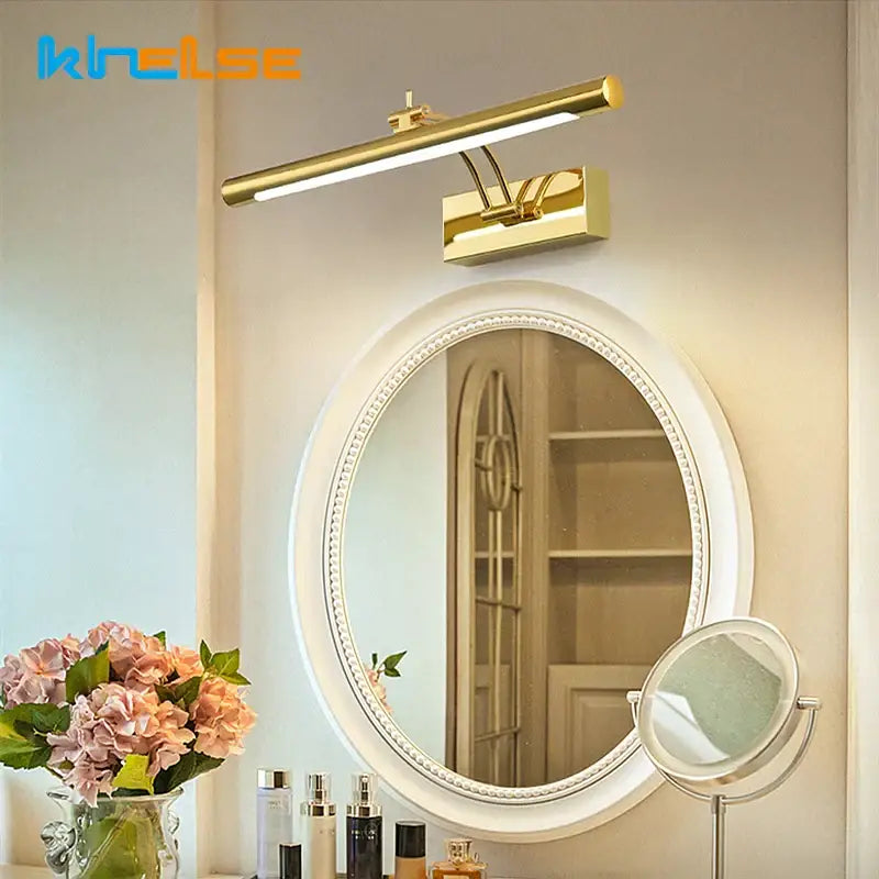 Gold-finished rectangular stainless steel wall lamp with integrated led strip decorbites led bathroom wall lamp with switch