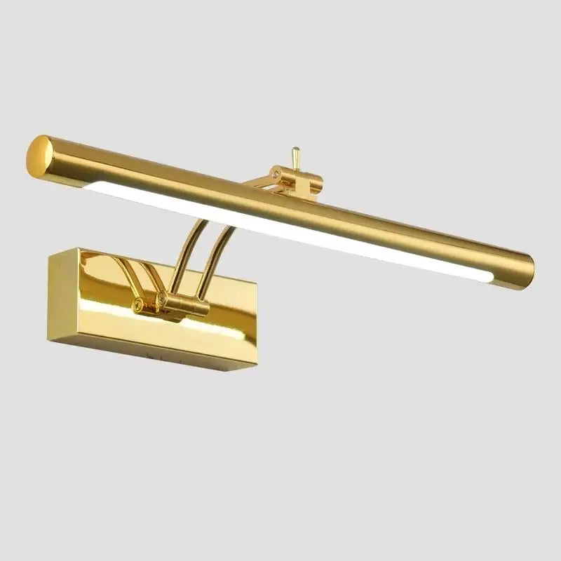 Gold-finished modern decorbites led stainless steel wall lamp with rectangular design and adjustable arm for bathroom use