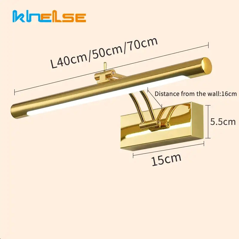Gold-finished decorbites led stainless steel wall lamp with adjustable arm for modern bathroom lighting