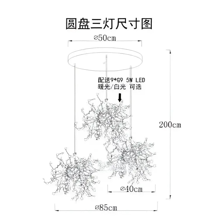 DecorBites™ led stainless steel chandelier pendant light with three adjustable warm or white led lamps for modern decor