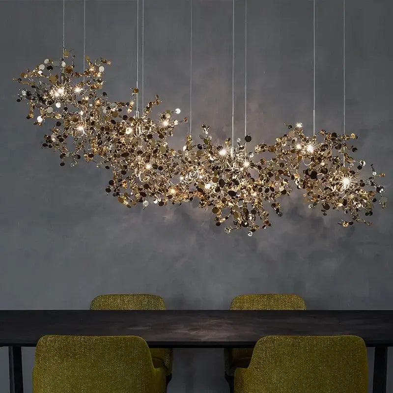 Decorbites™ led stainless steel chandelier pendant light featuring a shimmering gold leaf design for modern home decor