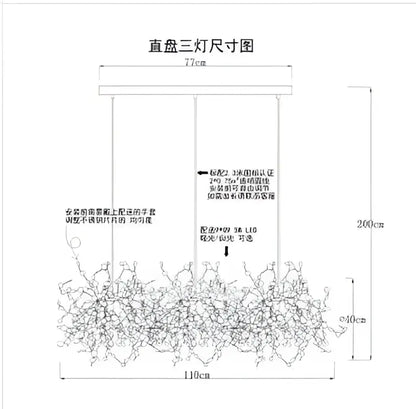 Schematic diagram of decorbites™ led stainless steel chandelier pendant lights with three light fixtures and dimensions in chinese