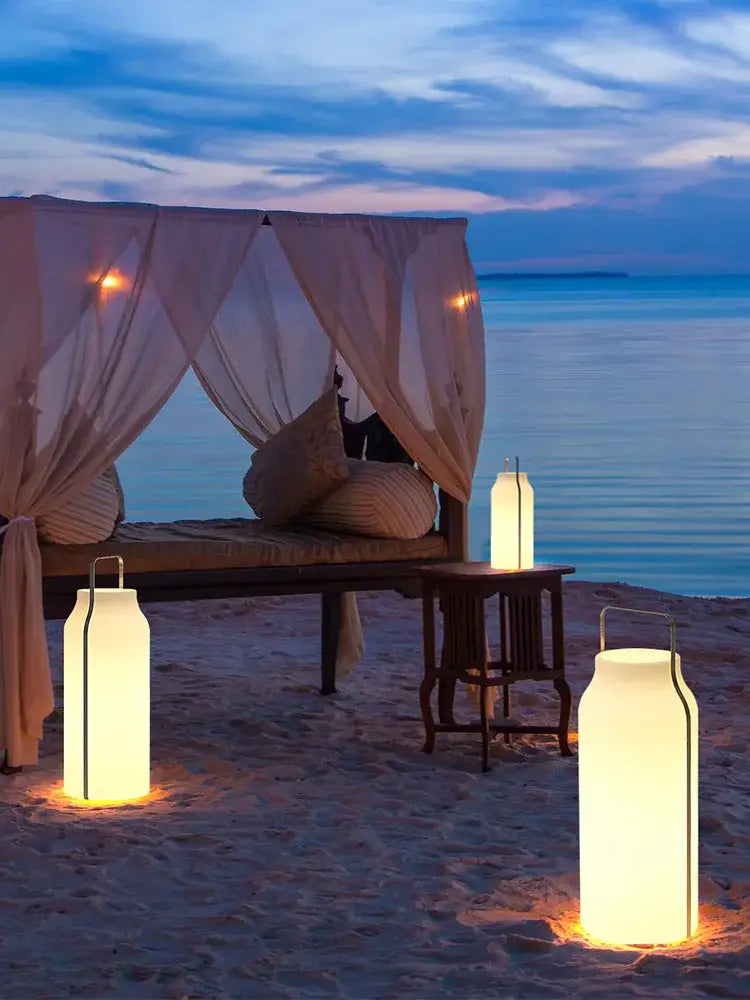 Warm glowing decorbites led stainless steel lawn light with minimalist cylindrical design and soft white led light