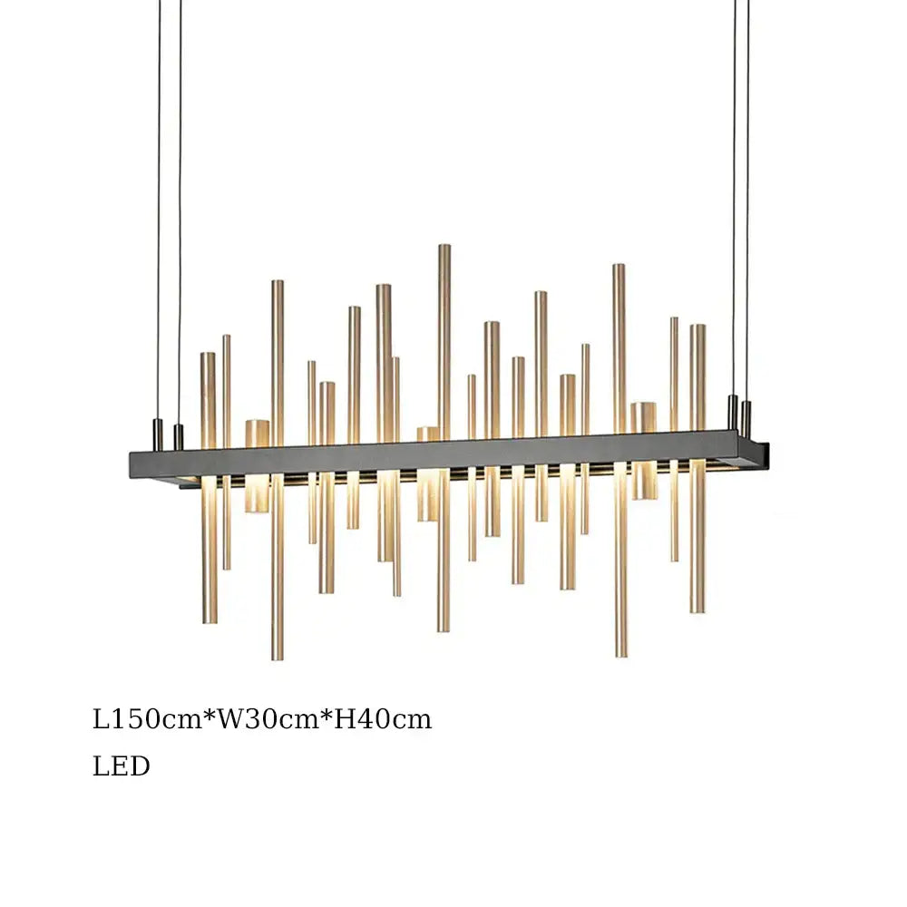 Modern DecorBites LED stainless steel pendant light chandelier with black frame and gold rods for home decor