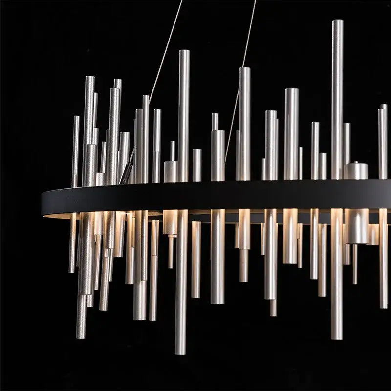 Modern silver-toned decorbites led stainless steel pendant light chandelier with black frame for foyer and living room