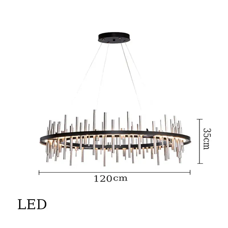 Modern black and silver decorbites led stainless steel pendant light chandelier with circular frame and vertical rods