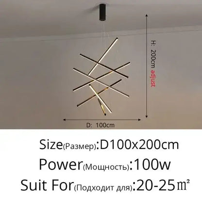 Modern DecorBites™ stair ceiling chandelier with intersecting chrome rods and integrated LED lighting for living room ceilings