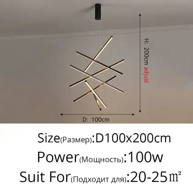 Modern DecorBites™ stair ceiling chandelier with intersecting chrome rods and integrated LED lighting for living room ceilings