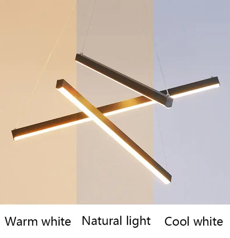 Modern geometric decorbites™ led stair ceiling chandelier with black metal frames and warm white led illumination
