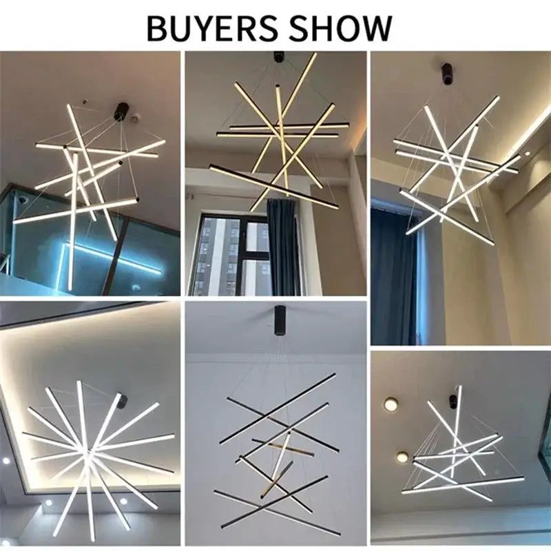 Modern geometric DecorBites LED stair ceiling chandelier with intersecting white and black rod arms for living room ceiling chandelier