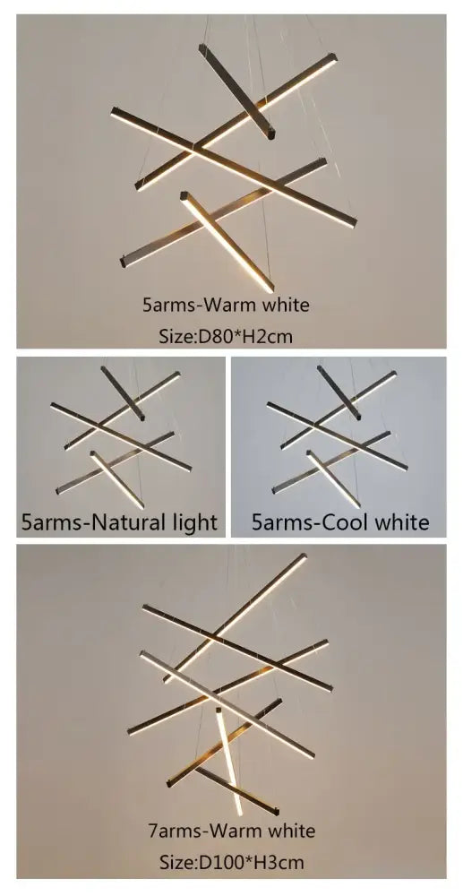 Modern minimalist decorbites™ led stair ceiling chandelier with intersecting metallic rods in warm white and natural light finishes