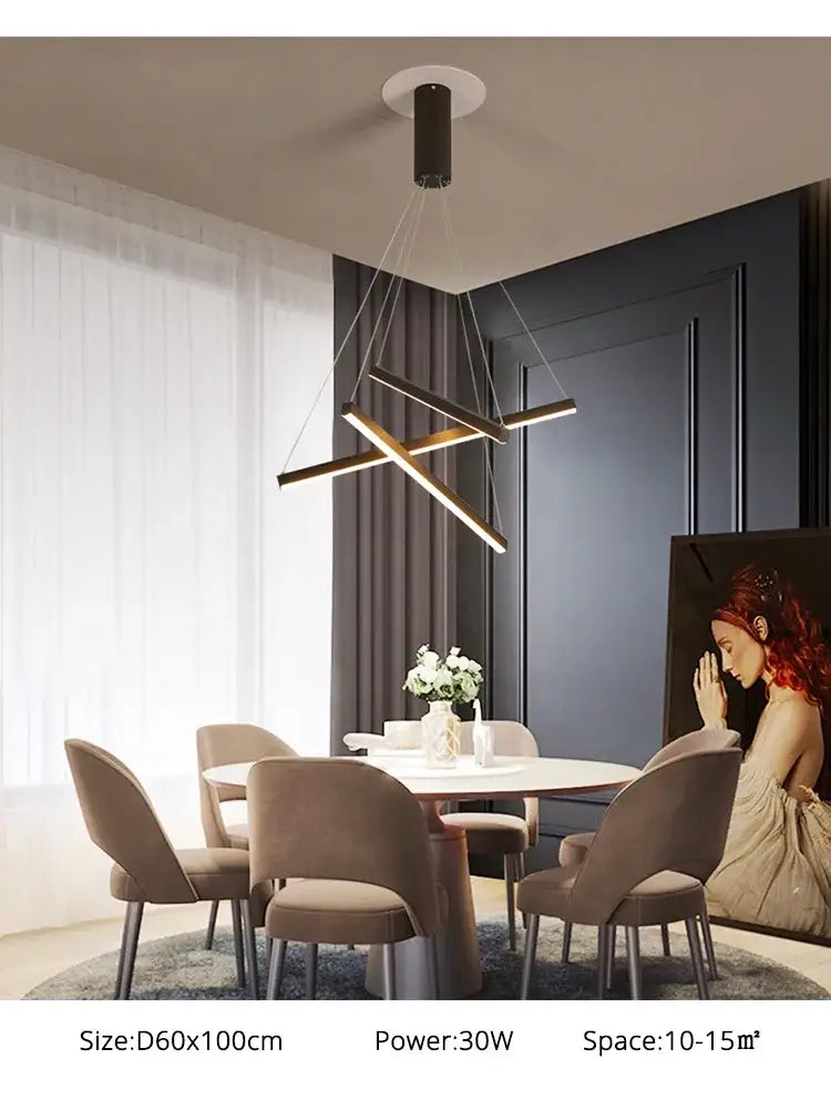 Modern black and gold geometric decorbites stair ceiling chandelier with intersecting rectangular light bars for living room