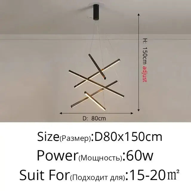 Modern black and gold geometric decorbites™ led stair ceiling chandelier with adjustable height for living room stair ceiling