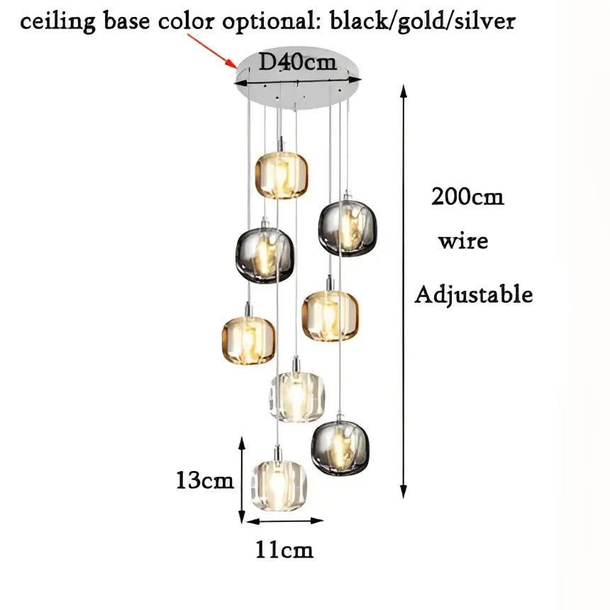 Modern decorbites led stair chandelier with tiered amber glass globes and circular ceiling base for luxury indoor lighting
