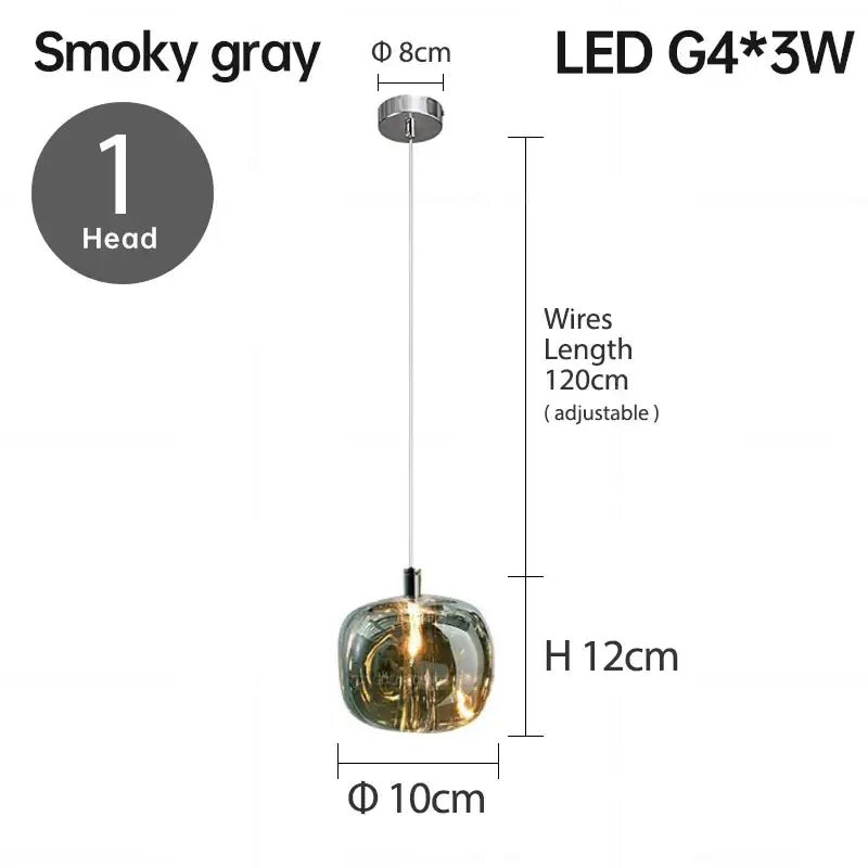 Smoky gray glass decorbites led stair chandelier with sleek rounded design and adjustable 120cm wire luxury lighting fixture