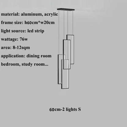 Modern minimalist decorbites led stair chandelier with sleek aluminum and acrylic frame and vertical LED strip lights