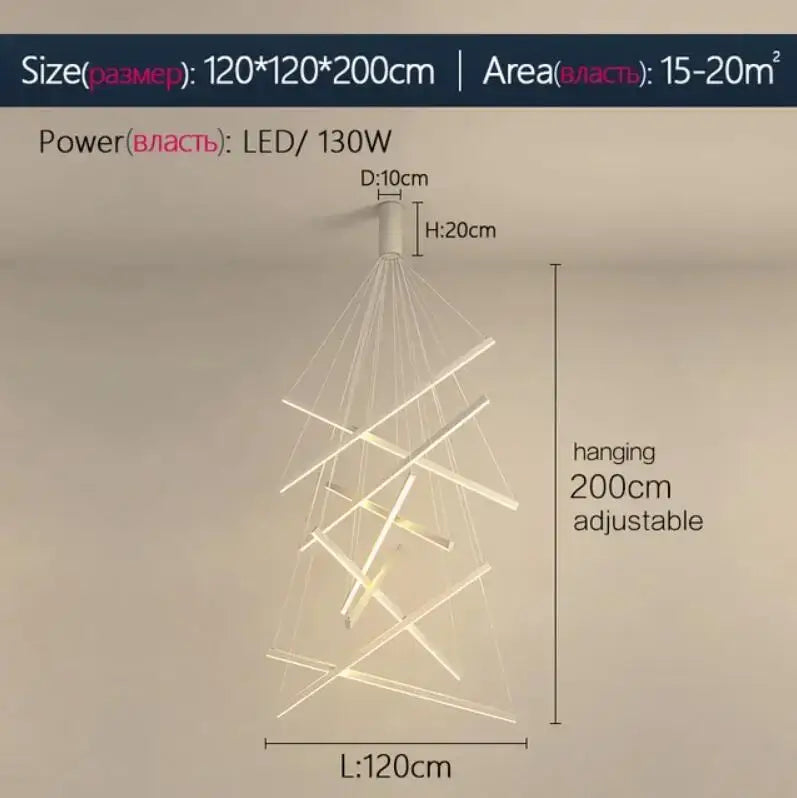 Modern white decorbites led stair chandelier with geometric lattice design and adjustable hanging length for indoor lighting