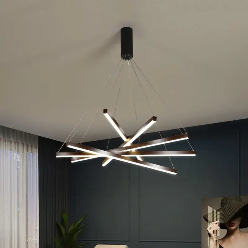 Modern black and silver geometric decorbites led stair chandelier with intersecting led light bars for villa hall decor