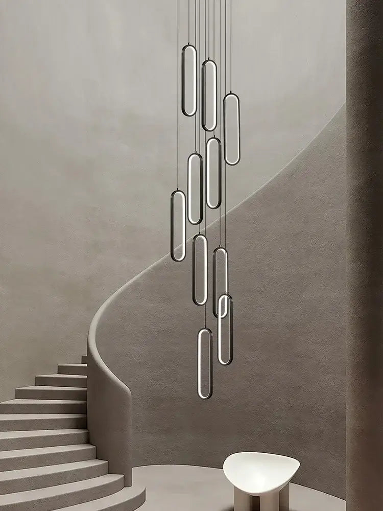 Modern minimalist decorbites led staircase branch chandelier with sleek oval shapes for living and dining rooms lighting