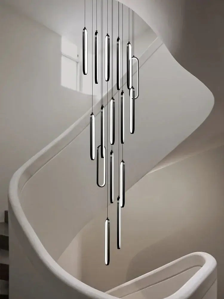 Modern minimalist decorbites led staircase branch chandelier with polished chrome and frosted glass cylindrical tubes
