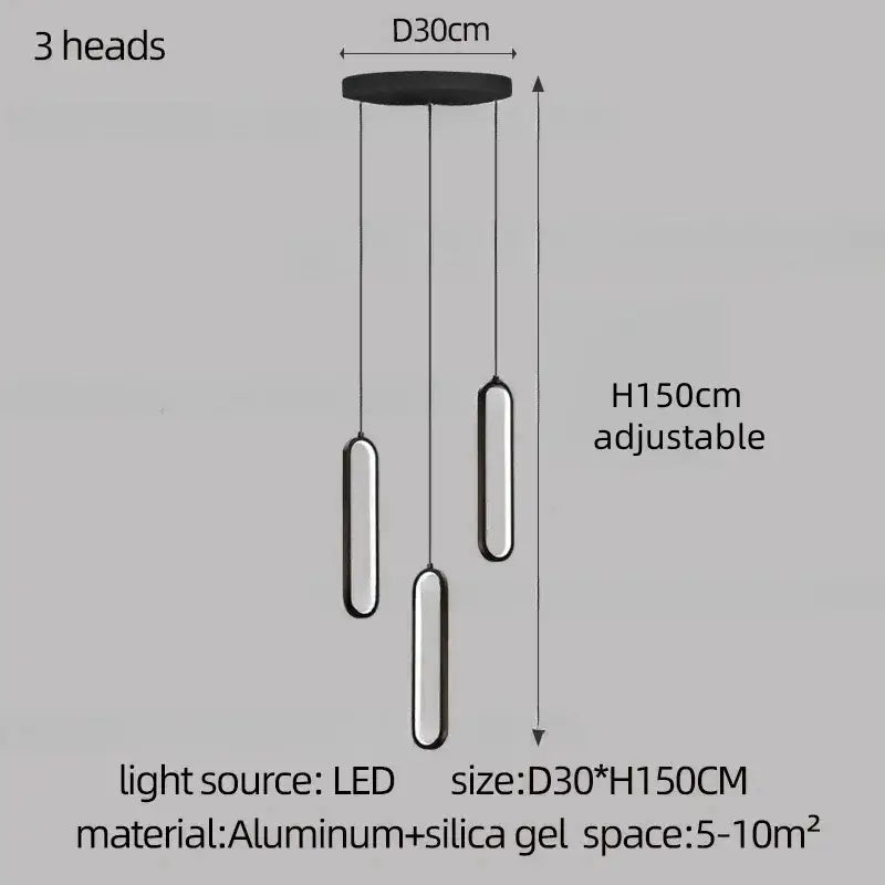 Black aluminum decorbites led staircase branch chandelier with three elongated rectangular led heads for modern spaces