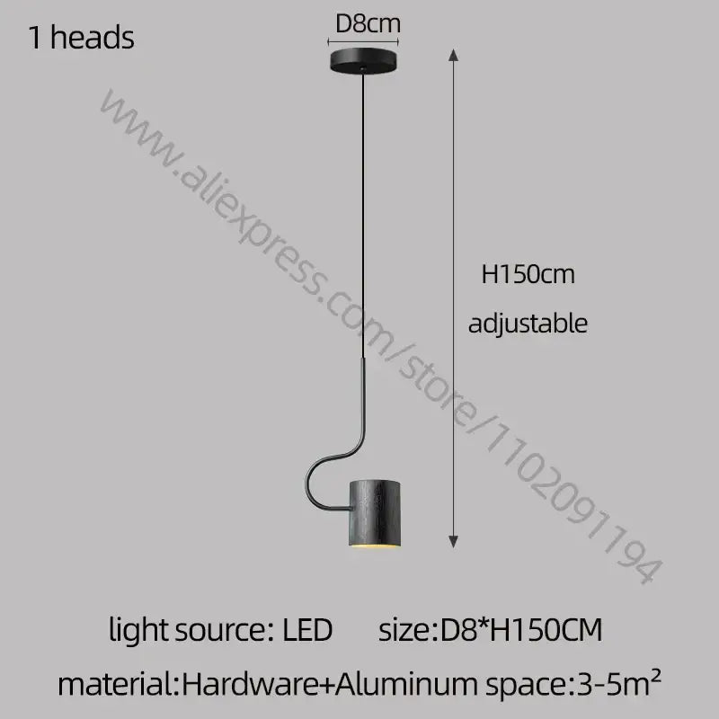 Black cylindrical decorbites led staircase chandelier with curved metal arm and adjustable height for villa lighting
