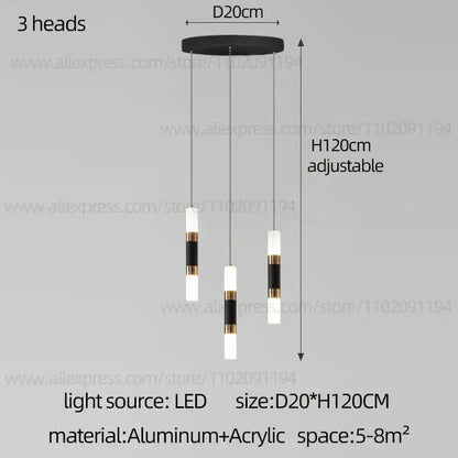 Decorbites led staircase chandelier with black and white led pendant lights and gold accents for modern home lighting