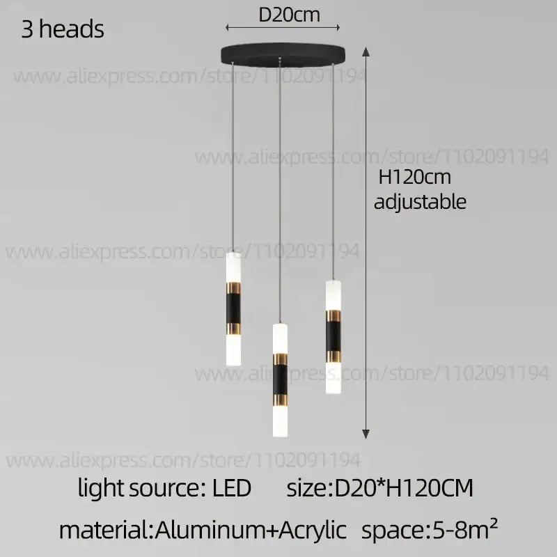 Decorbites led staircase chandelier with black and white led pendant lights and gold accents for modern home lighting