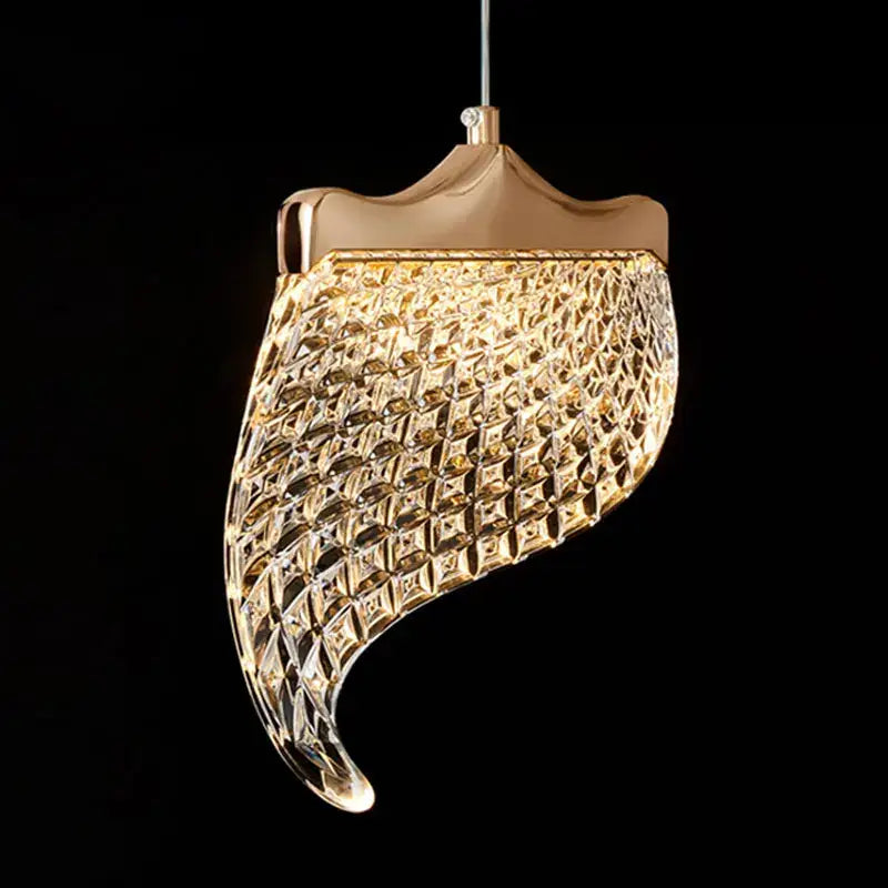 Gold-toned crystal pendant decorbites led staircase chandelier with faceted glass and metallic frame for modern loft lighting