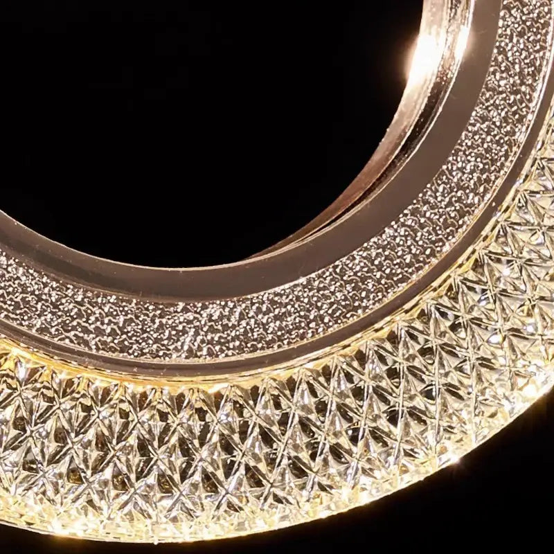 Decorbites led staircase chandelier gold-toned with textured metallic rim and crystal grid for modern indoor lighting